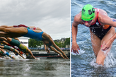 De triatleten moeten de smerige Seine in. © Getty Images
