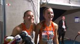Eveline Saalberg en Femke Bol hadden haast na de EK-titel © screenshot NOS