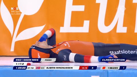 Thialf valt stilt tijdens WK sprint stil na harde valpartij Nederlandse topschaatser: 'Weg klassement'
