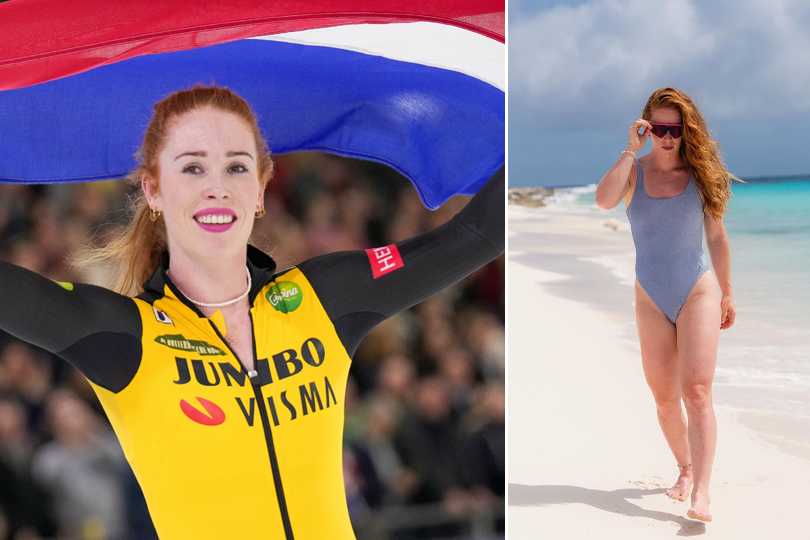 Antoinette Rijpma-De Jong geniet op parelwit strand met lichtblauwe zee ...