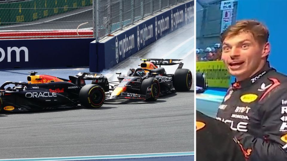 Max Verstappen schrikt zich rot van beelden Sergio Pérez uit GP Miami: 'Oh my god!'