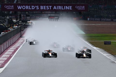 Bizarre start van GP van Groot-Brittannië: Max Verstappen ziet ineens veel minder auto's achter zich