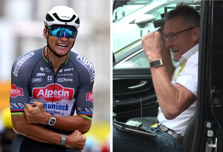 Vader Mathieu van der Poel ziet historische zege vanaf iPad: 'Alleen de laatste kilometer gezien'