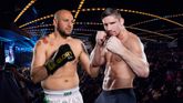 Sofian Laidouni en Rico Verhoeven (r) gaan het gevecht aan tijdens de Glory Grand Prix © Glory / Getty Images, beeldbewerking Sportnieuws.nl
