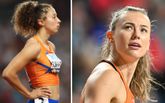Maayke Tjin-A-Lim en Nadine Visser liepen namens TeamNL in de series van de 100 meter horden. ©Getty Images, beeldbewerking Sportnieuws.nl.