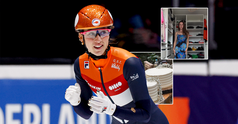 Suzanne Schulting straalt in opvallende jurk bij prachtige dag voor shorttrackcollega