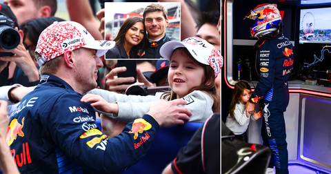 De mooiste momenten van 'bonuspapa' Max Verstappen en jarige Penelope: van knuffelen tot handjes vasthouden