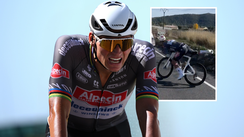 Topwielrenner Mathieu van der Poel ontsnapt op miraculeuze wijze aan valpartij