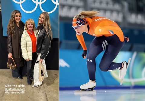 Schoonmoeder Jutta Leerdam poseert met zussen van topschaatsster in Milaan: 'We houden van je'