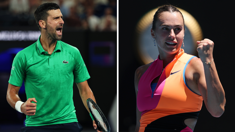 Tennisicoon Novak Djokovic raakt tijdens training afgeleid door opvallende 'catwalk' Aryna Sabalenka