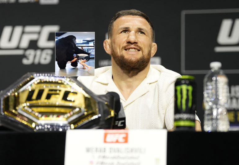 MMA-kampioen toont in hilarische video hoe hij zou knokken tegen een gorilla: 'Boem, boem'