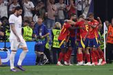 Spanje viert de goal van Dani Olmo. © Getty Images