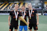 Dennis Warmerdam (links) met Thierry Brinkman (midden) en Jorrit Croon (rechts). © Getty Images