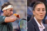 Marijana Veljovic (r) en haar opvallende blik richting Casper Ruud.