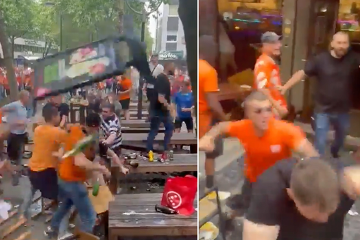 Video | Tafels en barkrukken vliegen door de lucht bij Nederlandse aanval op Engelse fans