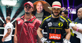 Mike Passenier (midden) vecht met zijn pupil Chico Kwasi (rechts) tegen Tyjani Beztati op Glory 96. © Getty Images en Glory