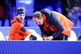 Kjeld Nuis en zijn pijnlijke voet tijdens de World Cup in Thialf. Getty Images