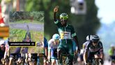 Foto van ritwinnaar Biniam Girmay (Getty Images), met inzet screenshot van Instagram-post @eurosportcycling