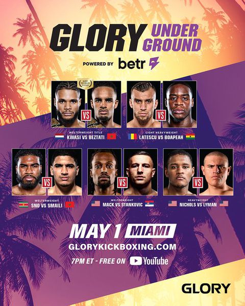 Glory maakt totale fight card voor evenement in Miami bekend: gepensioneerde tegen bouwvakker