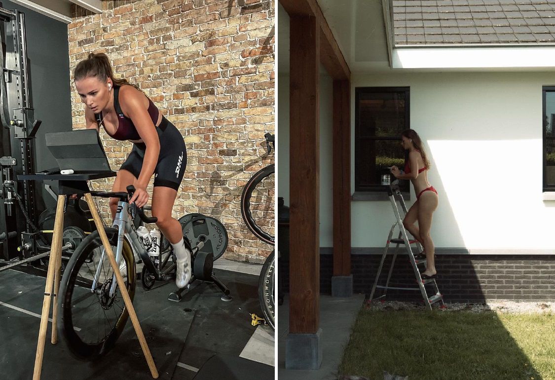 Puck Moonen viert hete Moederdag op ladder in bikini: 'Hier geniet ik van'