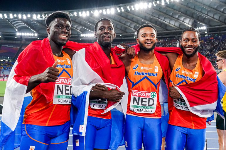 Zilver én teleurstelling voor Nederlandse mannen op 4x100 meter tijdens EK atletiek
