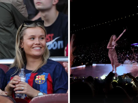 Mikky Kiemeney (vrouw Frenkie de Jong) geniet van historisch concert van zangeres Shakira