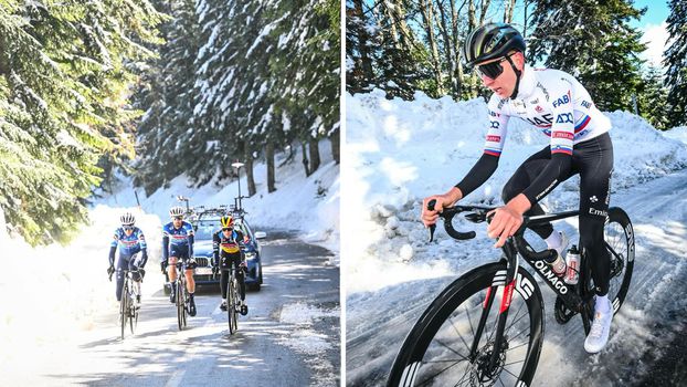 Remco Evenepoel en Tadej Pogacar verkennen laatste bergrit van de Tour de France in de sneeuw