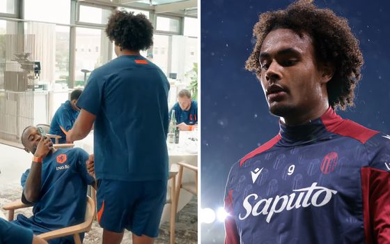 Joshua Zirkzee meldt zich vlak voor het eten bij Oranje, Lutsharel Geertruida lacht hem uit