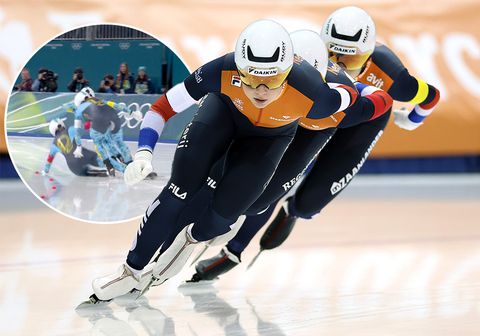 Grote schrik tijdens olympische rit van Nederlandse schaatssters na zware valpartij: 'Oh, oh, oh'