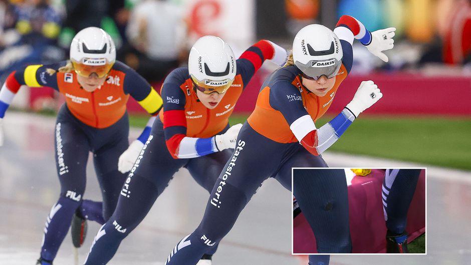 Bijna ging het gruwelijk mis bij gouden schaatsvrouwen op ploegenachtervolging: 'Er zit nog een gat in ook!'