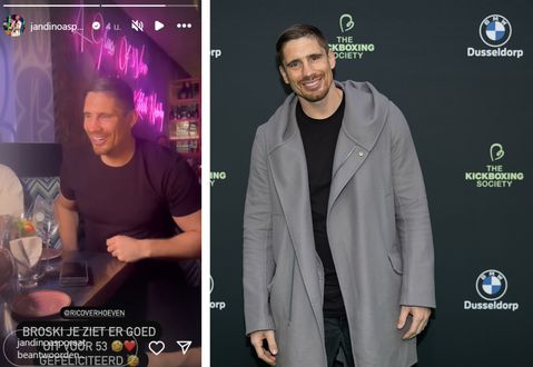 Rico Verhoeven wordt verrast door cabaretier Jandino Asporaat: 'Je ziet er goed uit voor 53!'