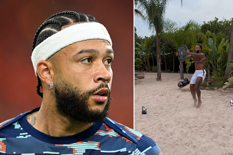 Zo werkt afgetrainde Memphis Depay zich in het zweet op het strand