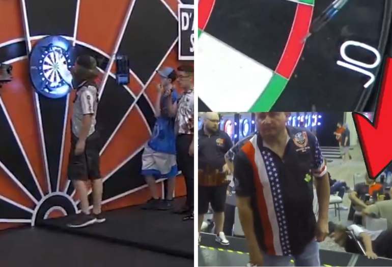 Amerikaanse darter dondert op bizarre wijze van podium, Raymond van Barneveld aanwezig