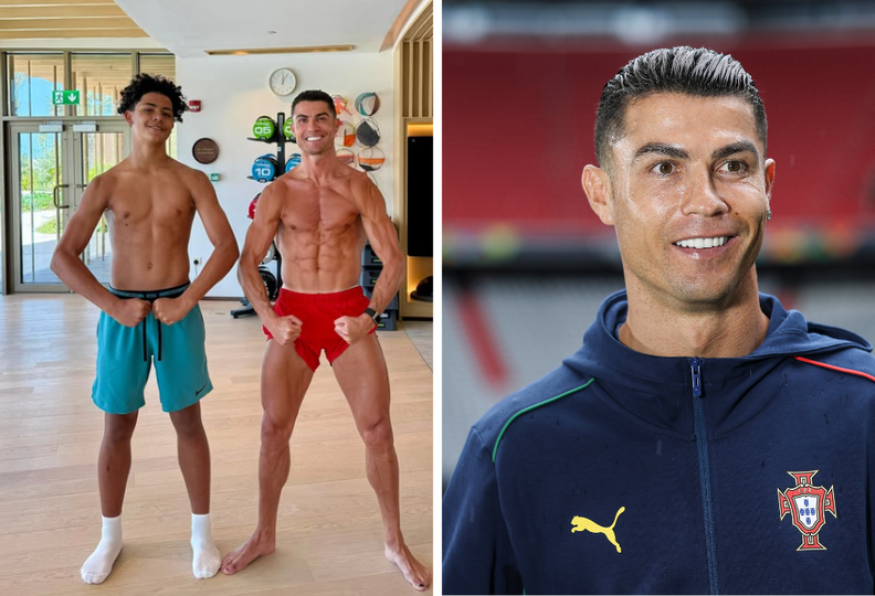 Voetballegende Cristiano Ronaldo (40) en zoon (14) tonen sixpack, fans valt bijzonder detail op image