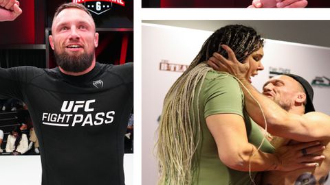 Bizar: mannelijke vechter kust vrouwelijke tegenstander bij staredown, gevecht geannuleerd