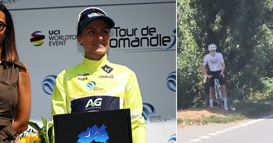 Tourwinnaar Tadej Pogacar moedigt verloofde undercover aan, Urska Zigart pakt de leiding in Romandië