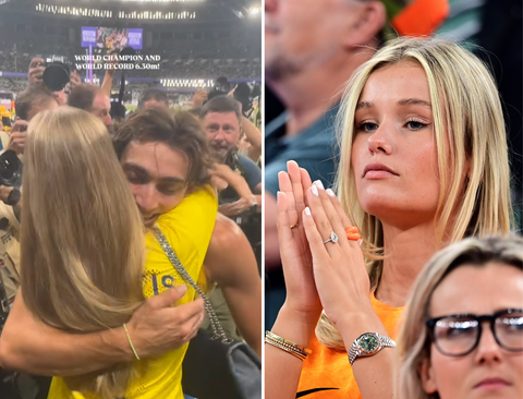 Mikky Kiemeney (vrouw Frenkie de Jong) houdt het niet droog na legendarische actie op WK atletiek