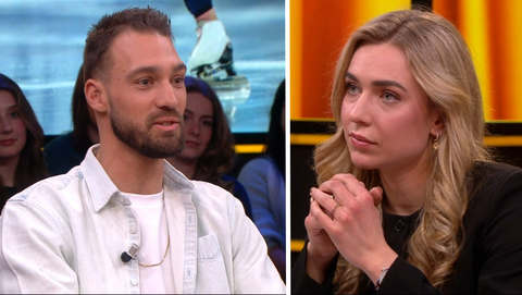 Schaatsliefjes Kjeld Nuis en Joy Beune samen op tv: 'Jij hebt het mooiste schaatsen van iedereen'