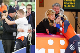 Joep Wennemars met zijn vader Erben en Joy Beune met haar ouders. ©ANP/Pro Shots, beeldbewerking Sportnieuws.nl.