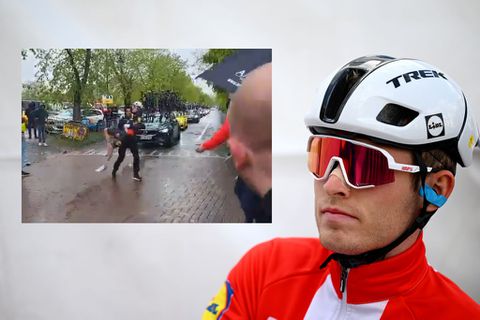 Heftige beelden van onderkoelde Mattias Skjelmose in helse Waalse Pijl