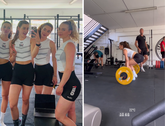 De schaatssters van Team IKO werken zich in het zweet tijdens het trainingskamp © Instagram, beeldbewerking Sportnieuws.nl