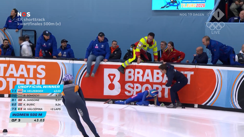 IJzige stilte na zware val op EK shorttrack: wedstrijd wordt afgefloten na ernstig ongeluk