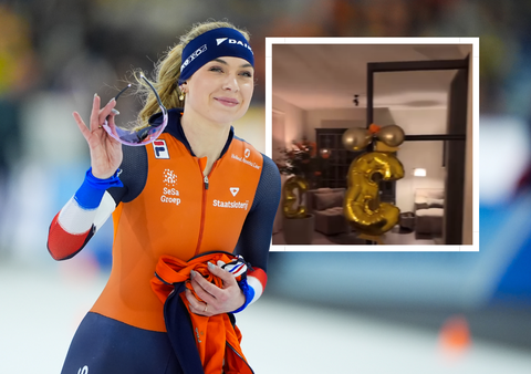 Kjeld Nuis maakt knullige fout bij lieve verrassing voor schaatskoningin Joy Beune: 'Oeps'