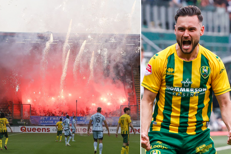 Vuurwerk op en naast het veld: ADO Den Haag met hangen en wurgen naar halve finales play-offs