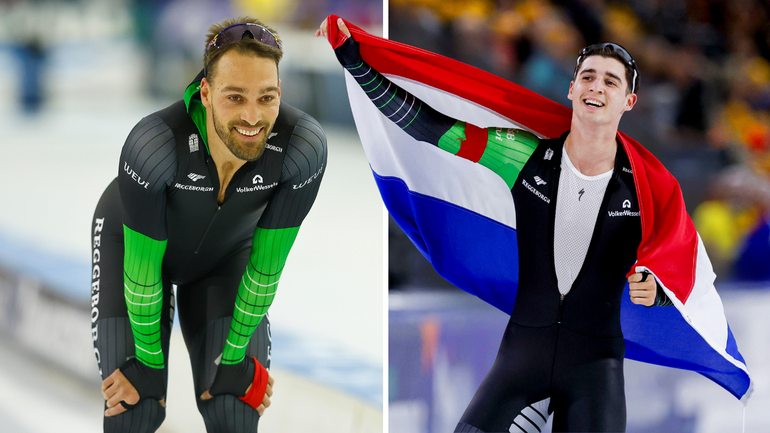 Topschaatsers Kjeld Nuis en Jenning de Boo dollen als 'superheld' op trainingskamp