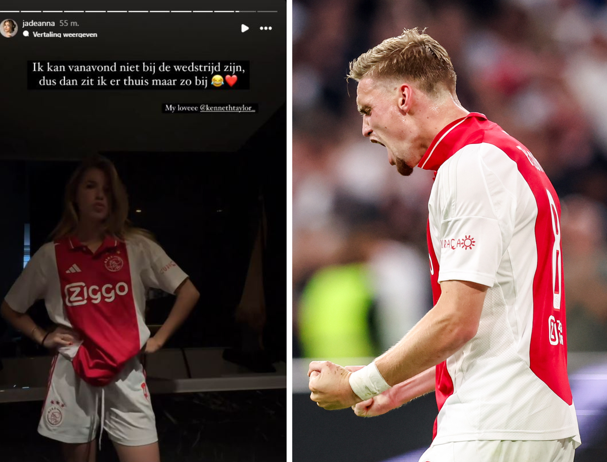 Jade Anna juicht in speciale kleding na Ajax-goal van vriend Kenneth Taylor: 'Filmde op precies het goede moment'