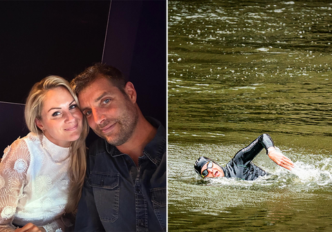 Vriendin Anne Sestig steekt Maarten van der Weijden hart onder de riem na staking zwemtocht