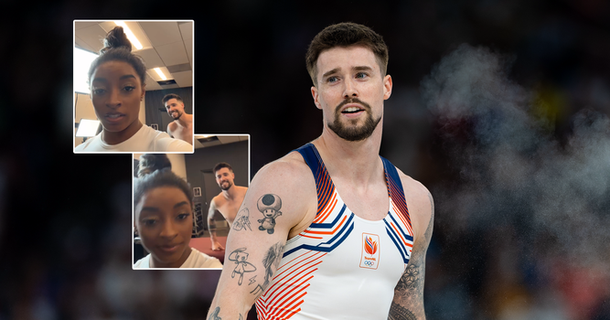 Casimir Schmidt neemt tattoo met turnfenomeen Simone Biles, die viraal gaat door spectaculaire video