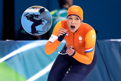 Schaatsicoon Jutta Leerdam gaat onderuit bij ski-ongelukje: 'Ze schoffelt me omver'
