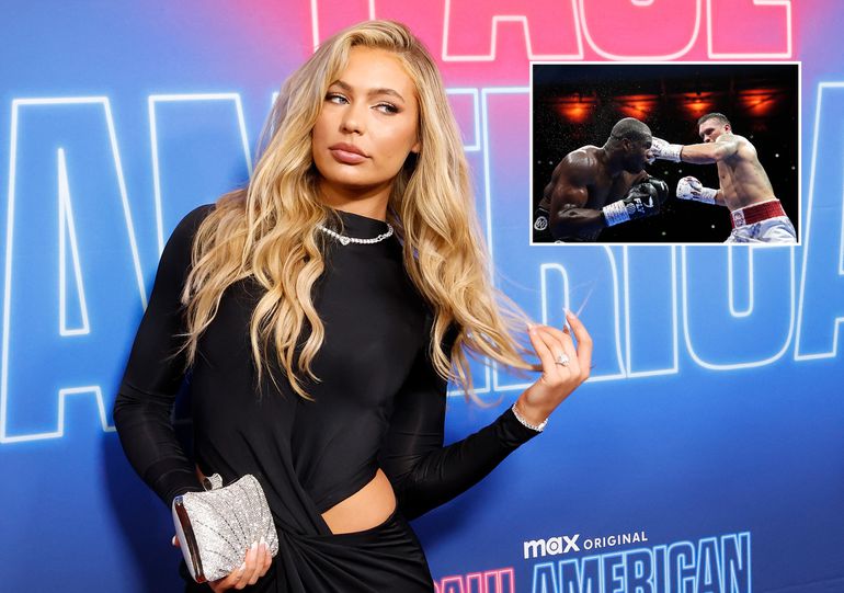 Topschaatsster Jutta Leerdam maakt indruk met gewaagde jurk tijdens bezoek met Jake Paul aan historisch boksgevecht